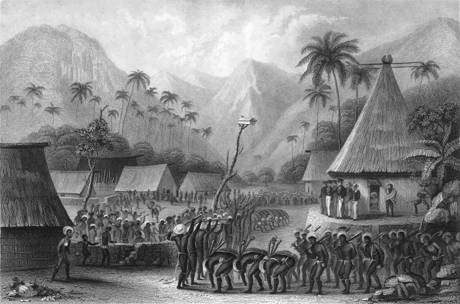 Kuvaus 1800-luvun alussa Fidžille päätyneistä merimiehistä. Kuva: Wikimedia Commons (CCO)