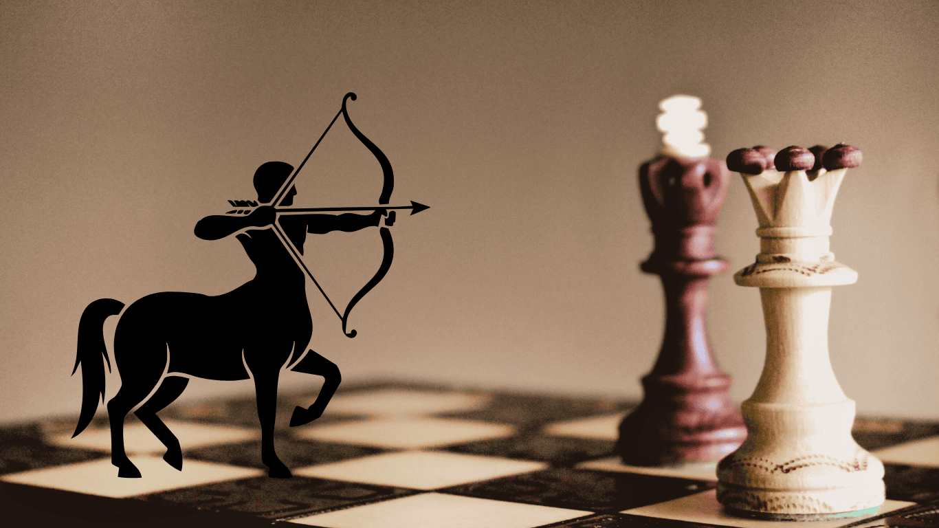 Kentauri ampuu jousipyssyllä shakkinappuloita.