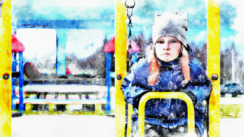 A vexed-looking girl at the playground of an after-school club.