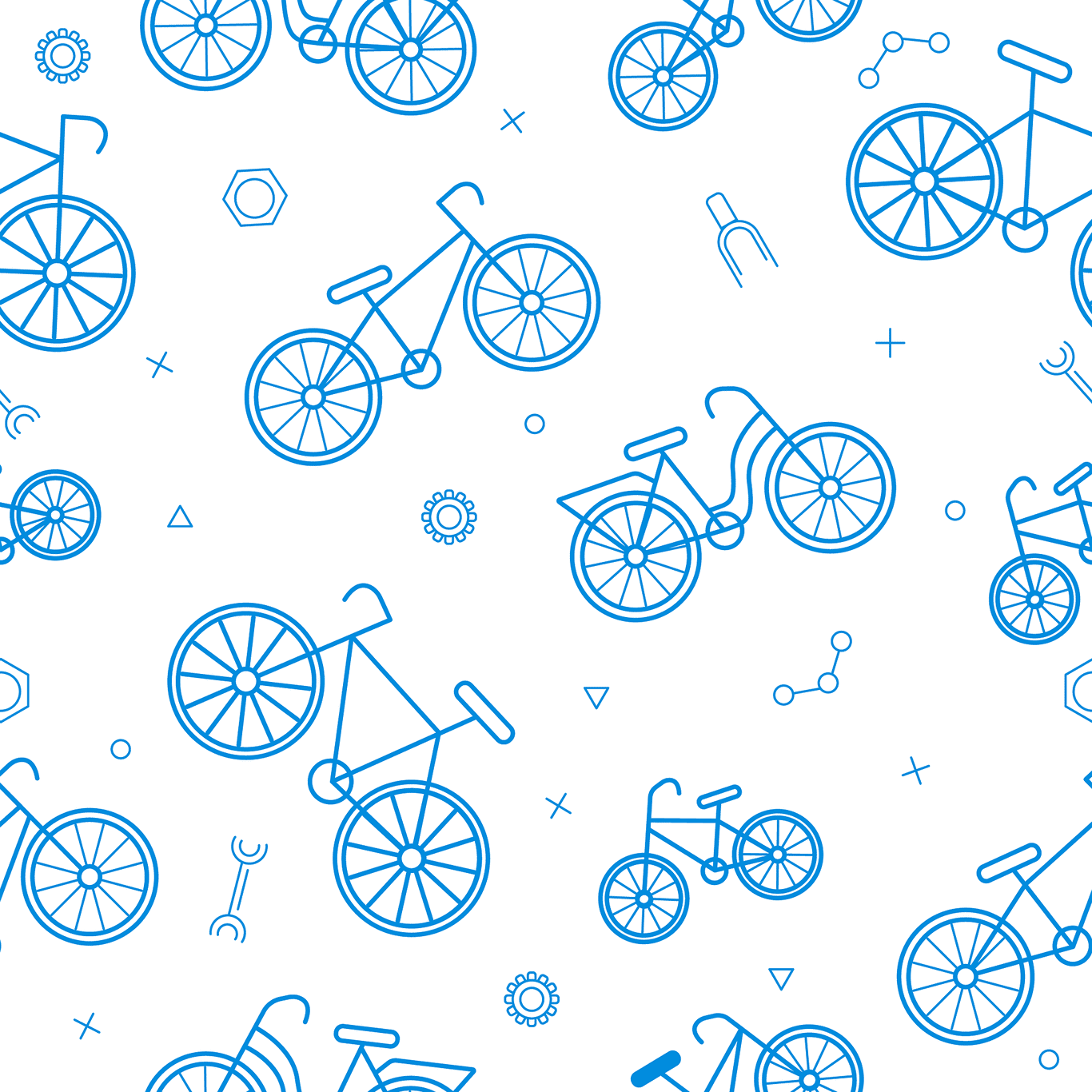Kuvassa piirrettyjä pieniä sinisiä pyöriä. Pyörät kuvastavat ruokalähettien käyttämiä pyöriä.
